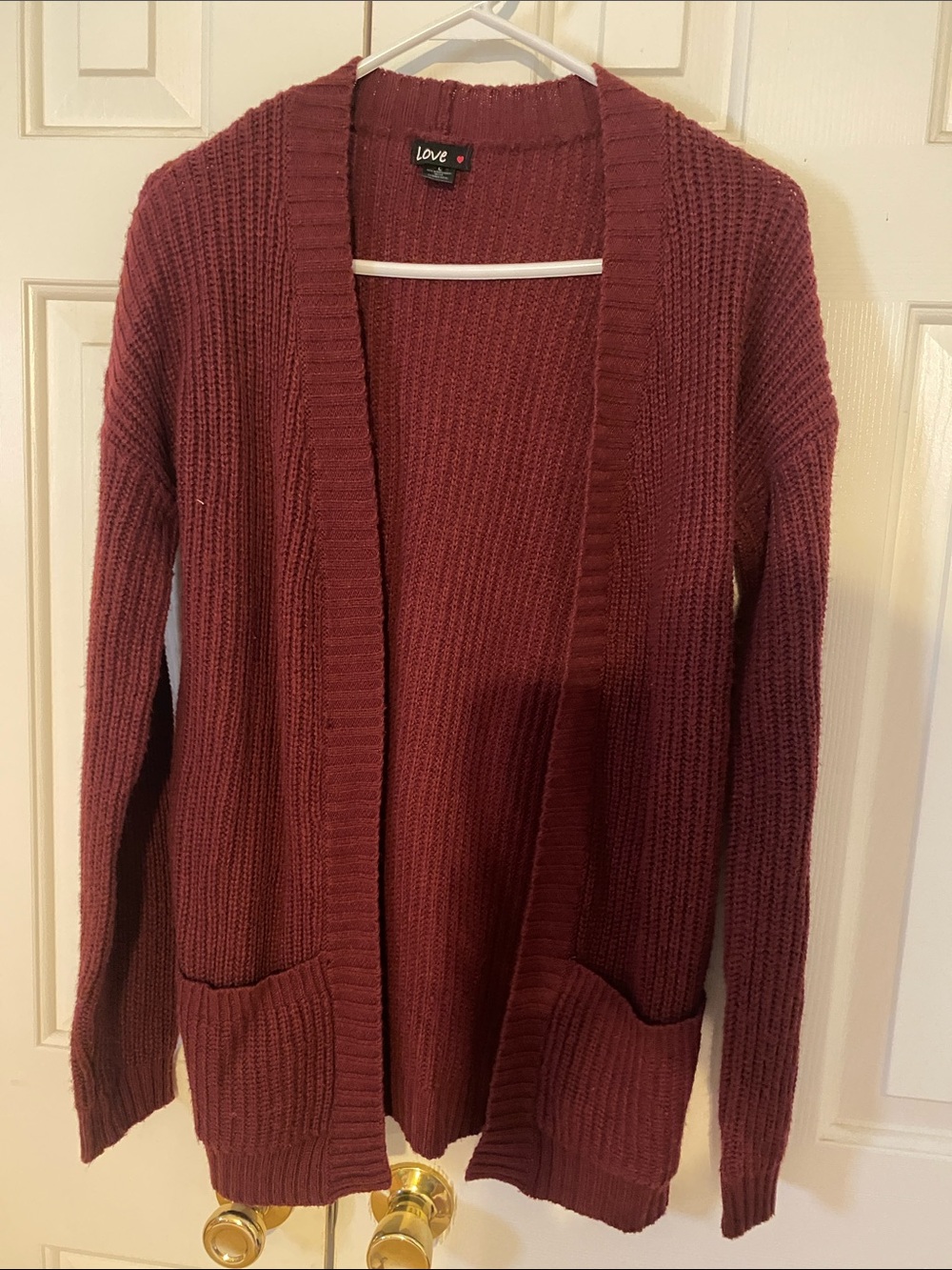 Love Open-Front Ribbed Cardigan - Burgundy Wine